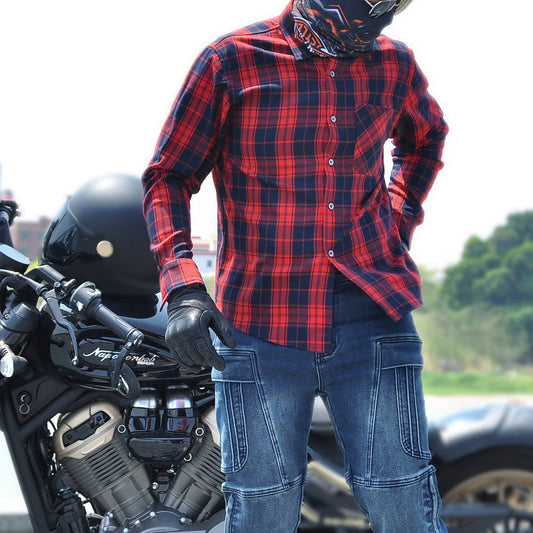 Men’s Plaid Motorcycle Riding Shirt with Armor