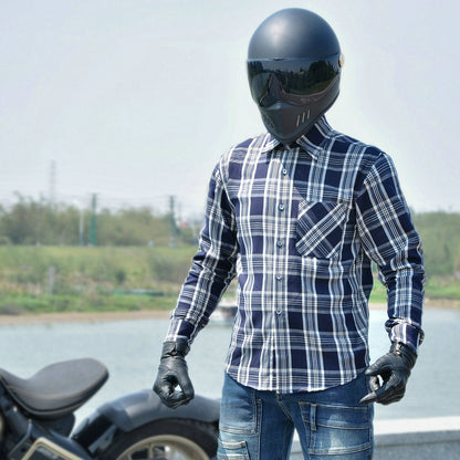 Men’s Plaid Motorcycle Riding Shirt with Armor