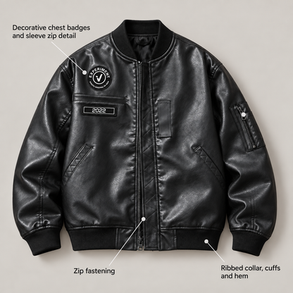 Men’s Ashford Faux Leather Bomber Jacket design details