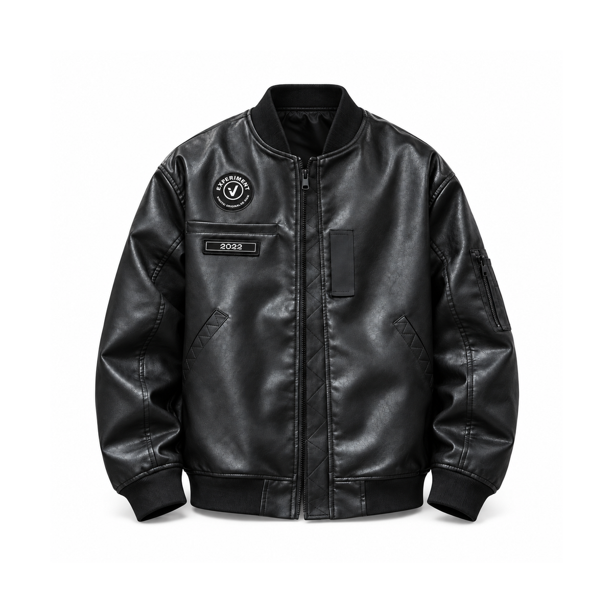 Men’s Ashford Faux Leather Bomber Jacket - Black front view