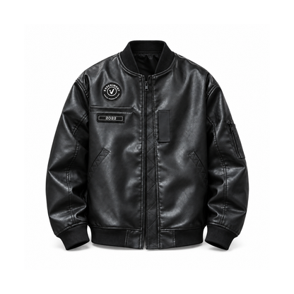 Men’s Ashford Faux Leather Bomber Jacket - Black front view