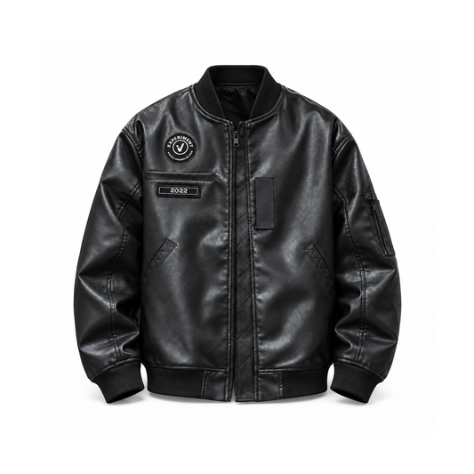 Men’s Ashford Faux Leather Bomber Jacket - Black front view