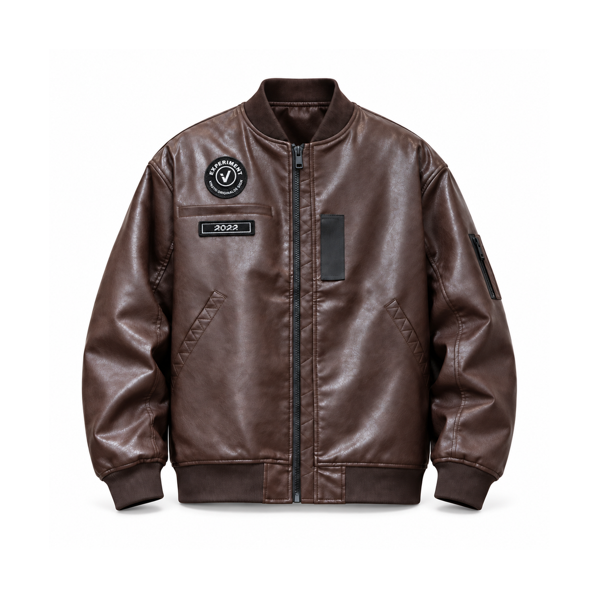 Men’s Ashford Faux Leather Bomber Jacket - Coffee front view