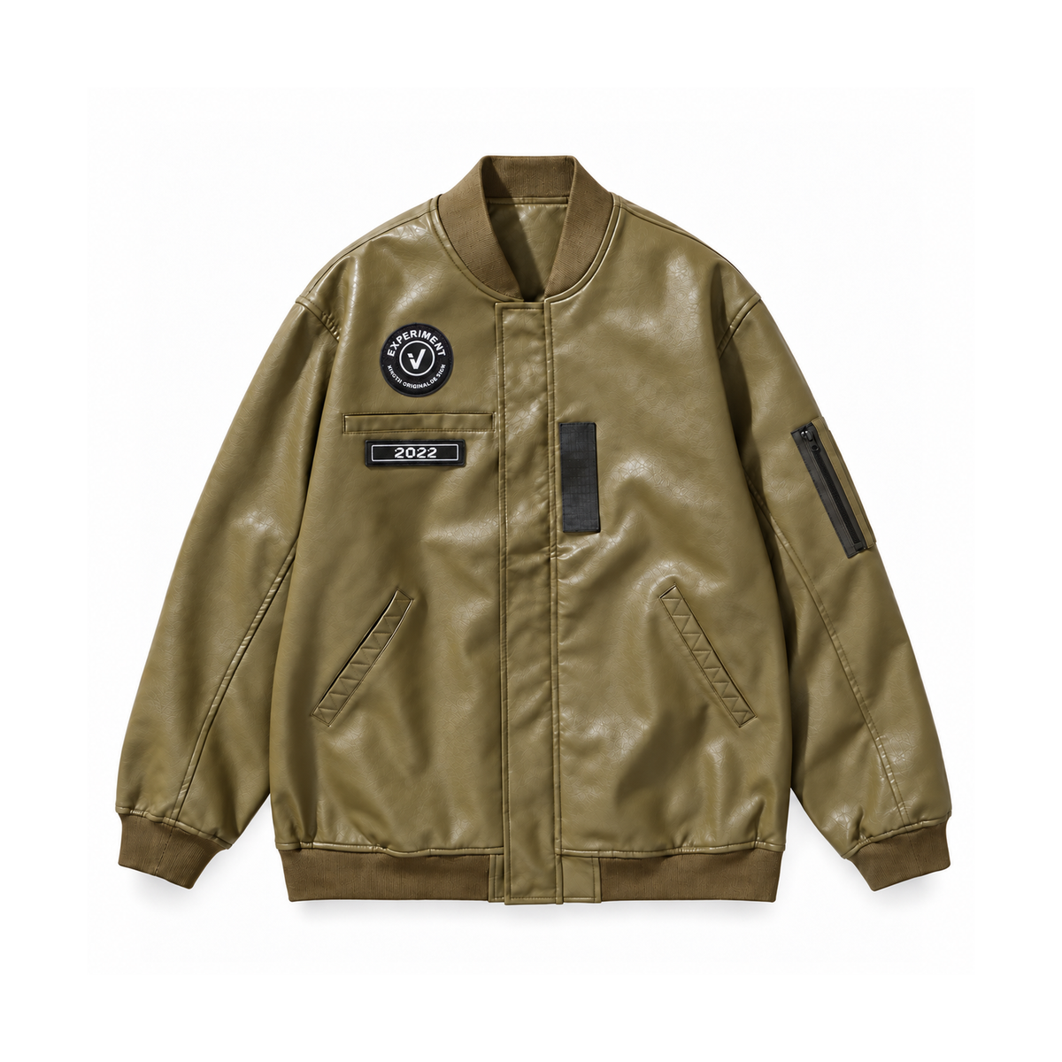 Men’s Ashford Faux Leather Bomber Jacket - Green front view