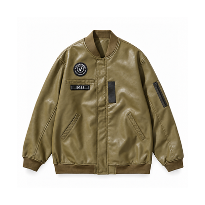 Men’s Ashford Faux Leather Bomber Jacket - Green front view