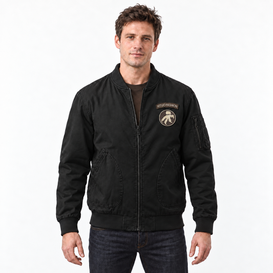 Men’s Whitfield Cotton Flight Bomber Jacket on model, front view