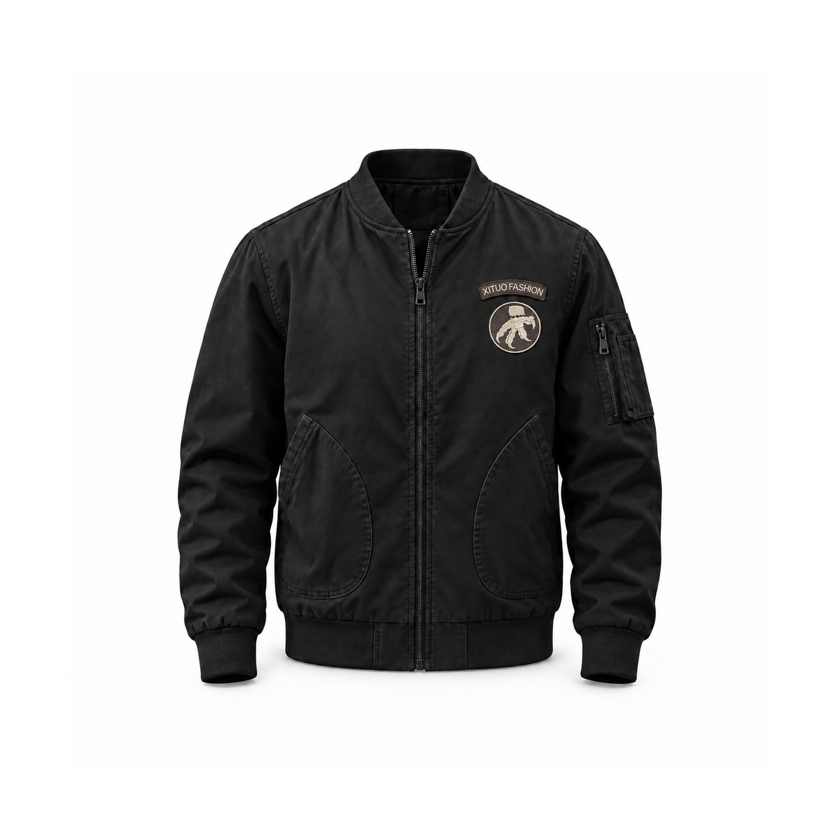 Men’s Whitfield Cotton Flight Bomber Jacket - Black Standard front view
