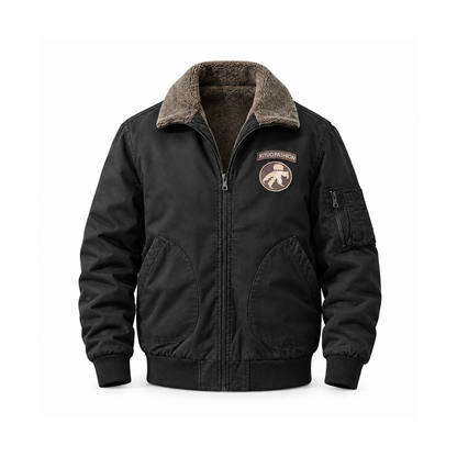 Men’s Whitfield Cotton Flight Bomber Jacket - Black Fleece-Lined front view
