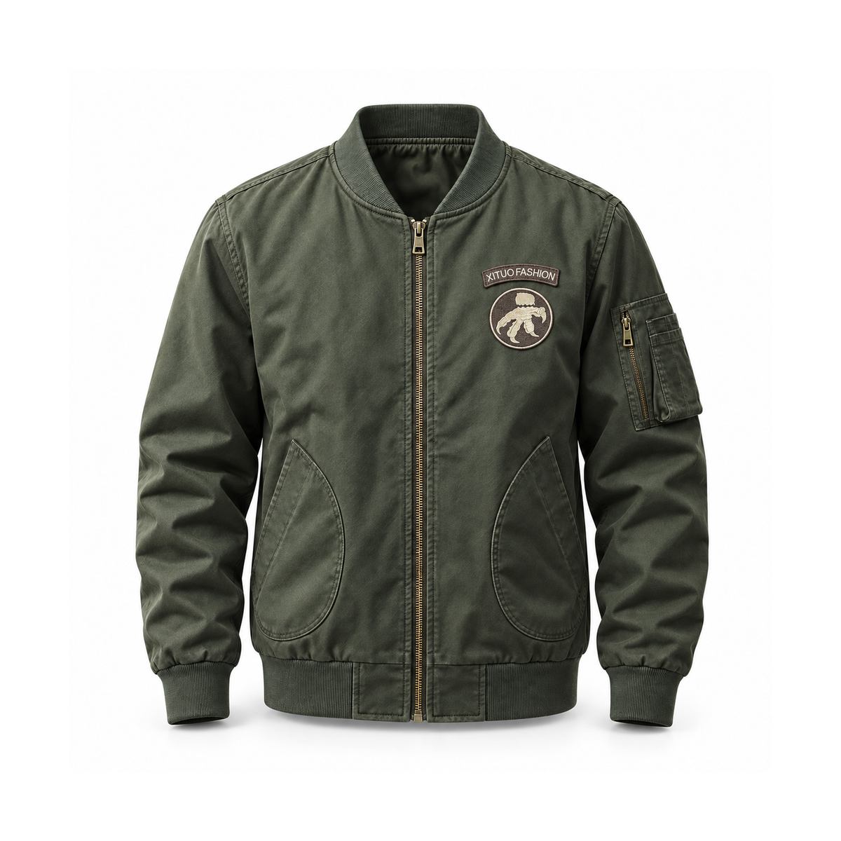 Men’s Whitfield Cotton Flight Bomber Jacket - Army Green Standard front view
