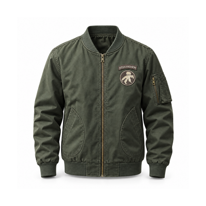 Men’s Whitfield Cotton Flight Bomber Jacket - Army Green Standard front view