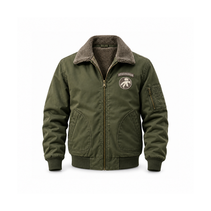 Men’s Whitfield Cotton Flight Bomber Jacket - Army Green Fleece-Lined front view