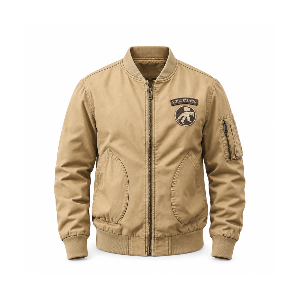 Men’s Whitfield Cotton Flight Bomber Jacket - Khaki Standard front view