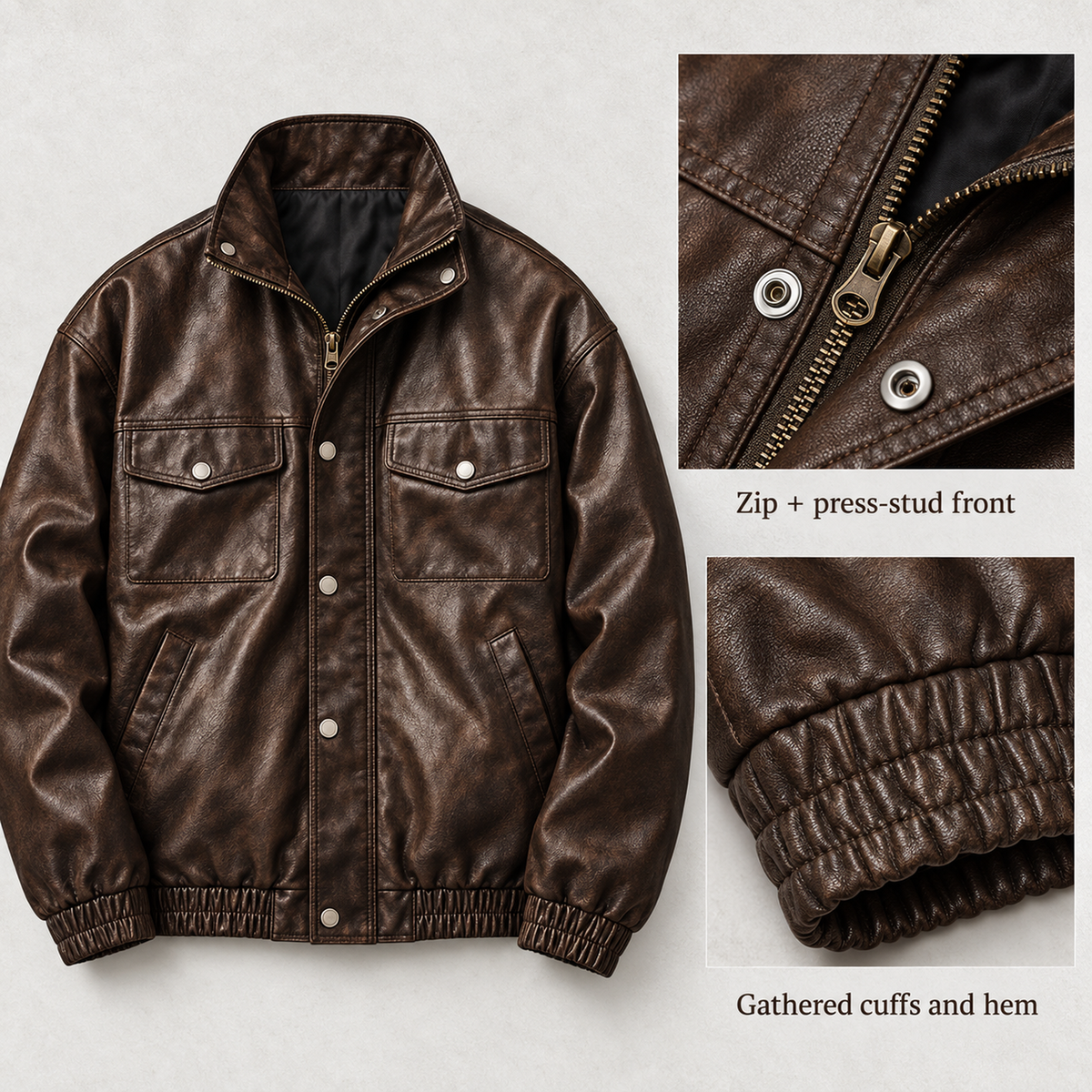 Men’s Westbourne Leather-Look Utility Jacket design details