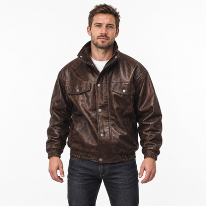 Men’s Westbourne Leather-Look Utility Jacket on model, front view
