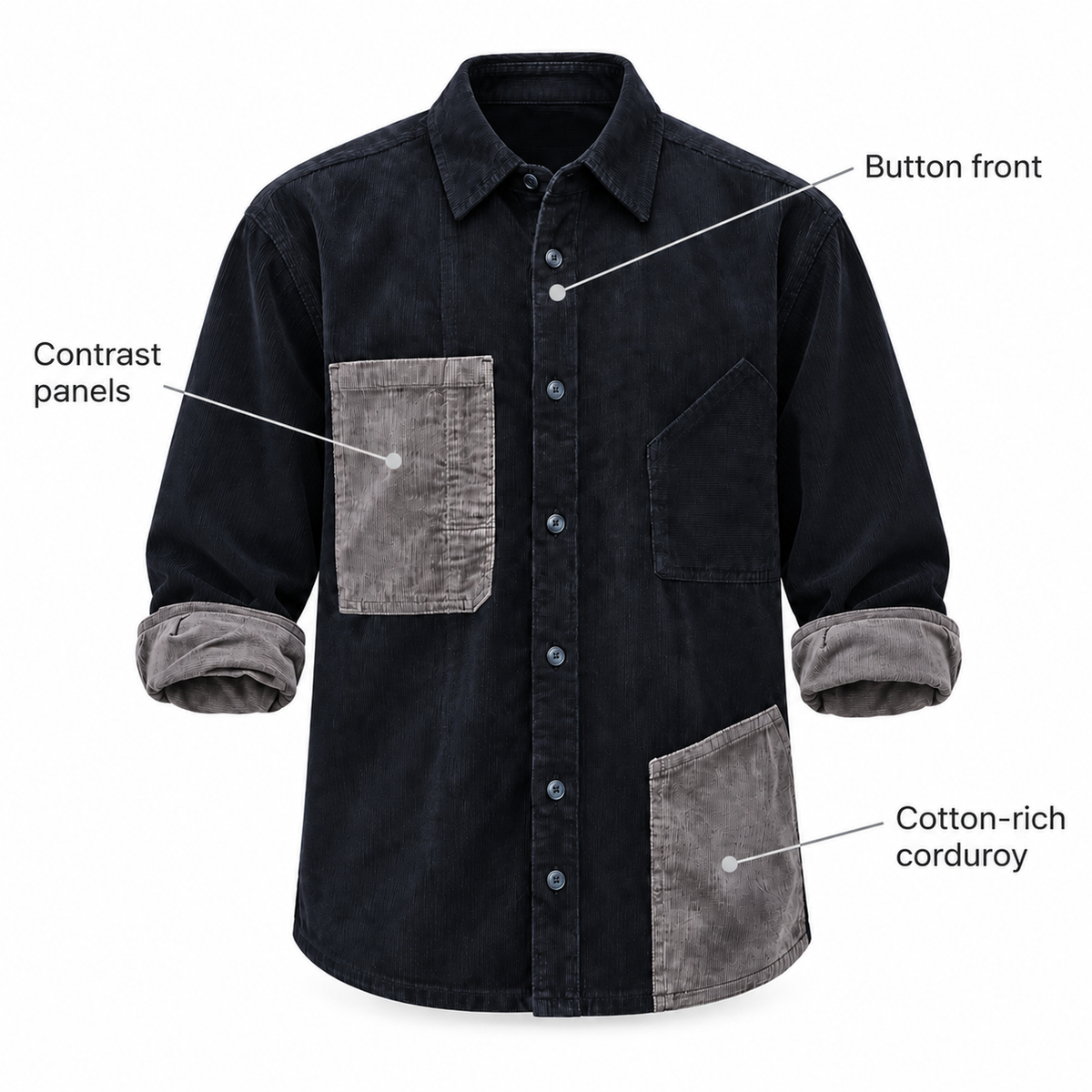 Men’s Brixton Contrast Corduroy Overshirt design details