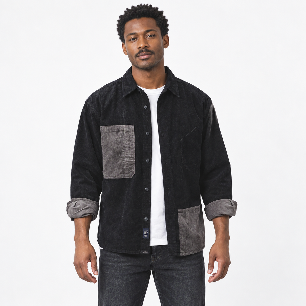 Men’s Brixton Contrast Corduroy Overshirt on model, front view