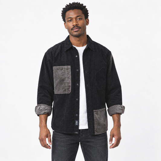 Men’s Brixton Contrast Corduroy Overshirt on model, front view