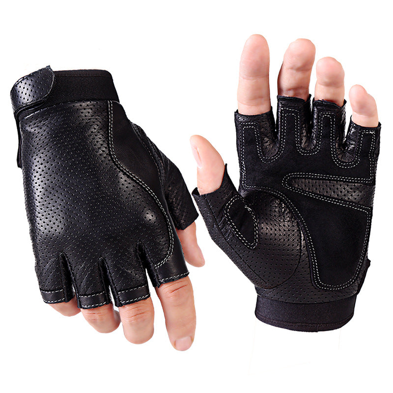 Short Cuff Meshed Genuine Leather Gloves