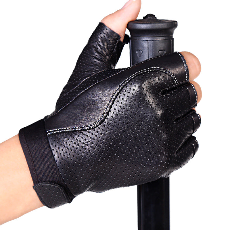 Short Cuff Meshed Genuine Leather Gloves