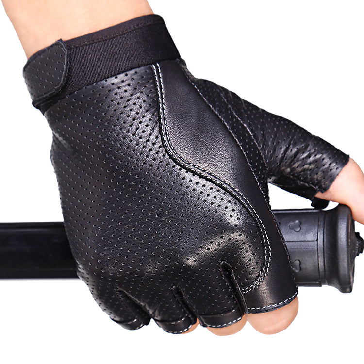 Short Cuff Meshed Genuine Leather Gloves