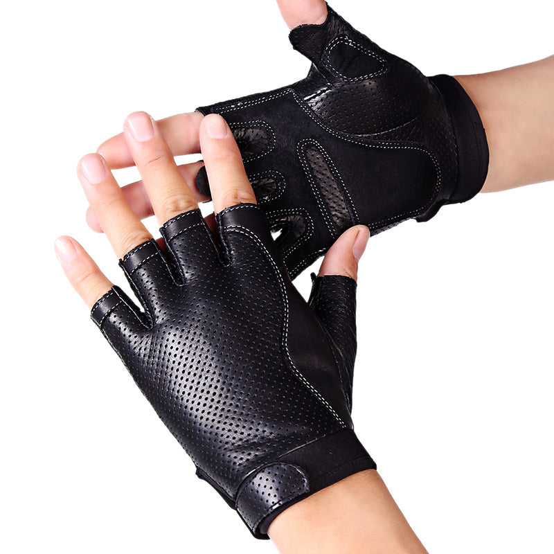 Short Cuff Meshed Genuine Leather Gloves