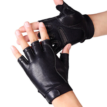 Short Cuff Meshed Genuine Leather Gloves