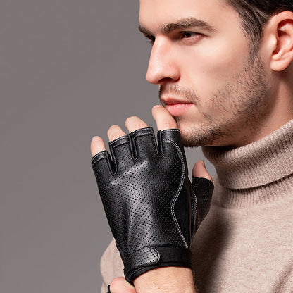 Short Cuff Meshed Genuine Leather Gloves