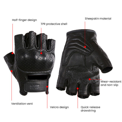 Summer Meshed Genuine Leather Fingerless Gloves