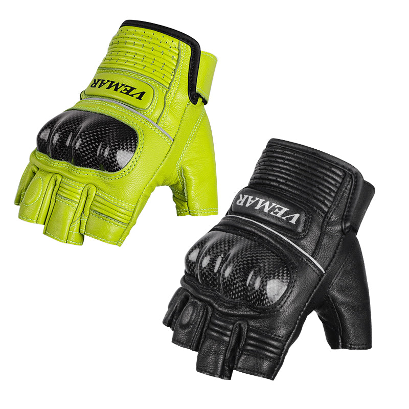 Genuine Leather Carbon Fiber Fingerless Gloves