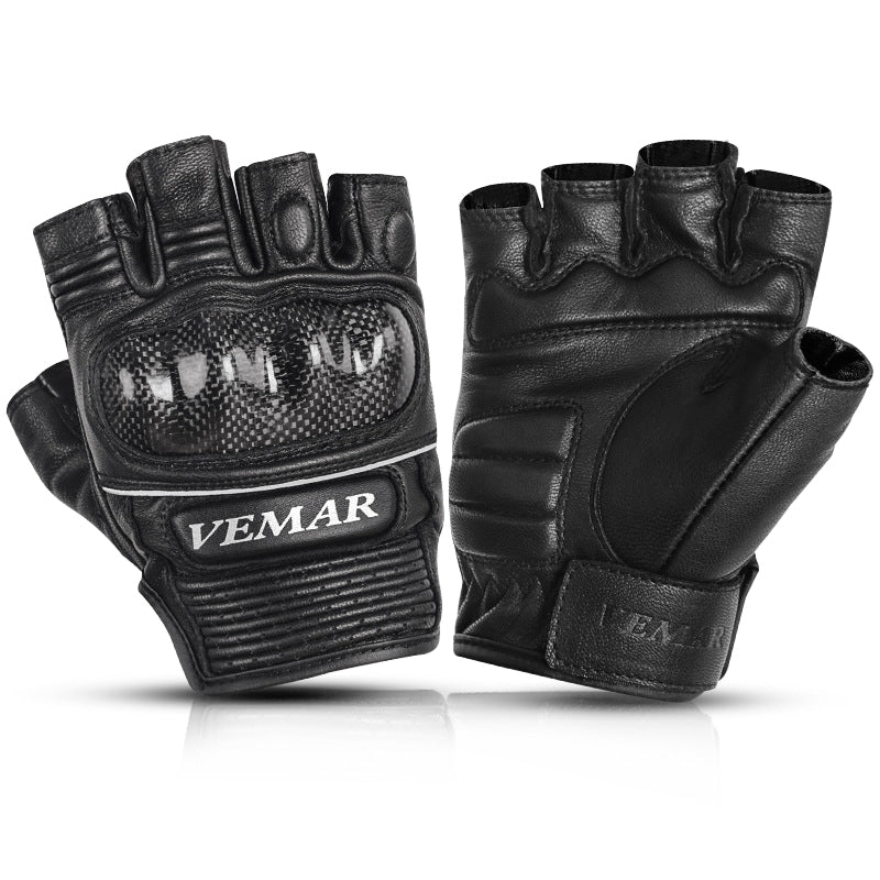 Genuine Leather Carbon Fiber Fingerless Gloves