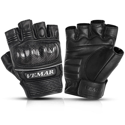 Genuine Leather Carbon Fiber Fingerless Gloves