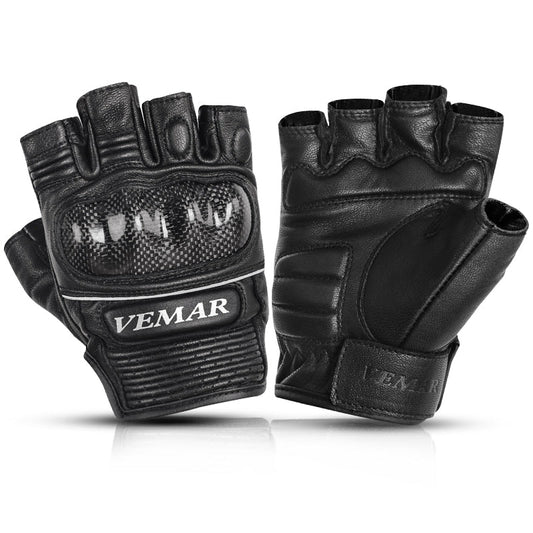 Genuine Leather Carbon Fiber Fingerless Gloves