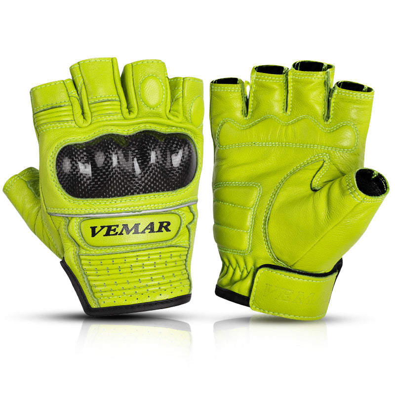 Genuine Leather Carbon Fiber Fingerless Gloves