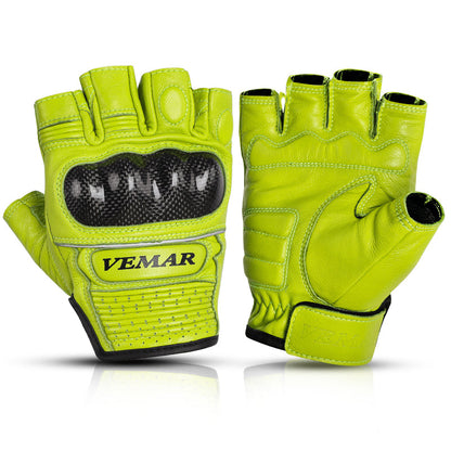 Genuine Leather Carbon Fiber Fingerless Gloves