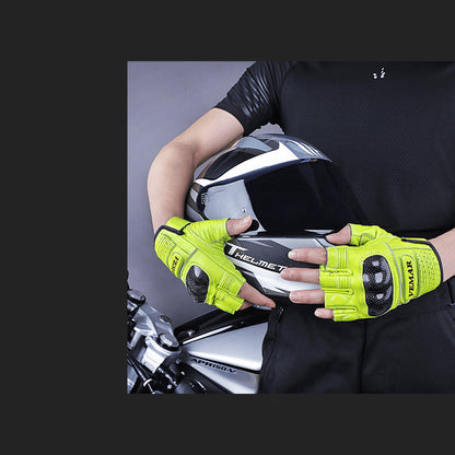 Genuine Leather Carbon Fiber Fingerless Gloves