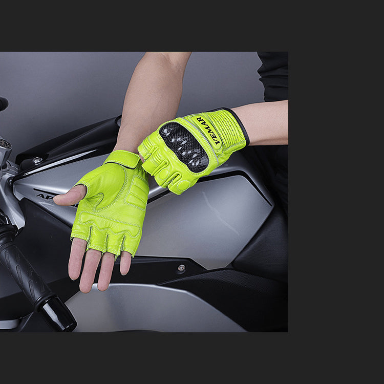 Genuine Leather Carbon Fiber Fingerless Gloves