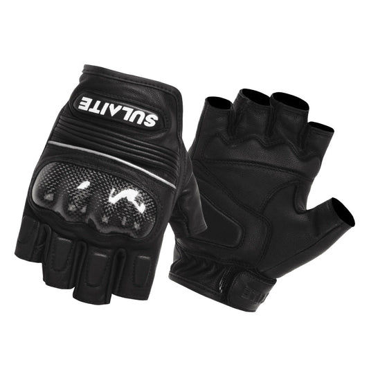 Summer Carbon Fiber Genuine Leather Fingerless Gloves