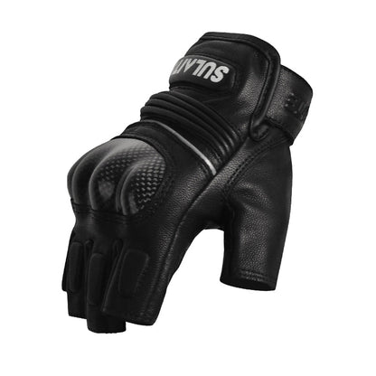 Summer Carbon Fiber Genuine Leather Fingerless Gloves
