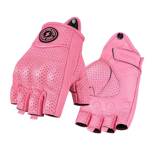 Meshed Genuine Leather Fingerless Gloves