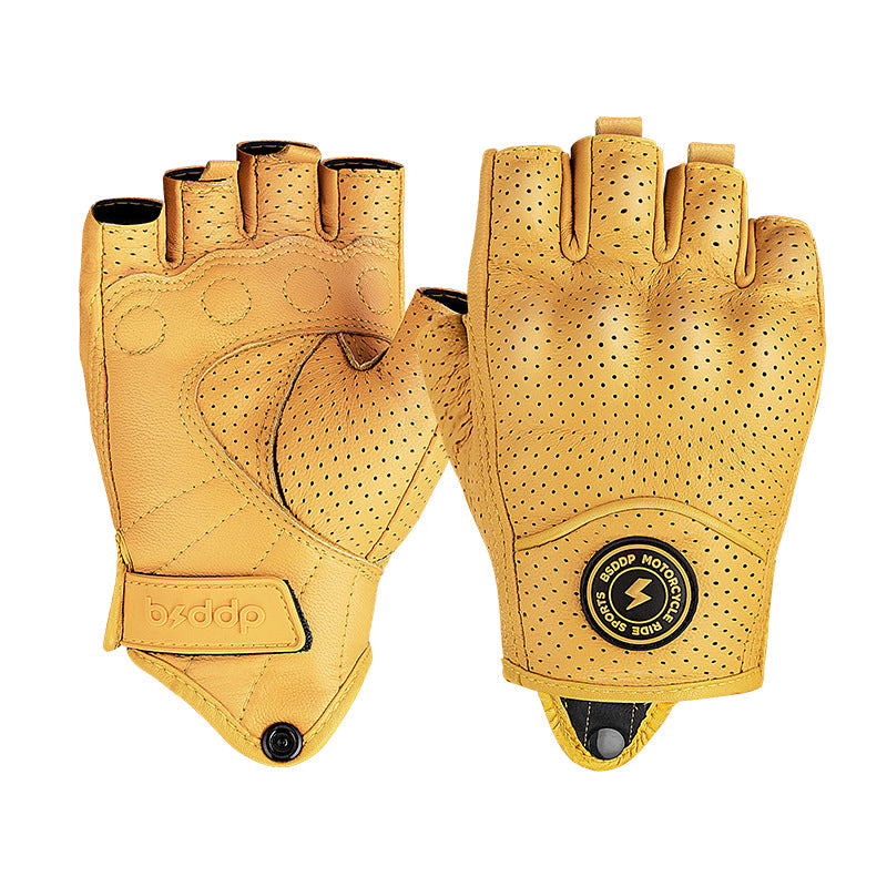 Meshed Genuine Leather Fingerless Gloves