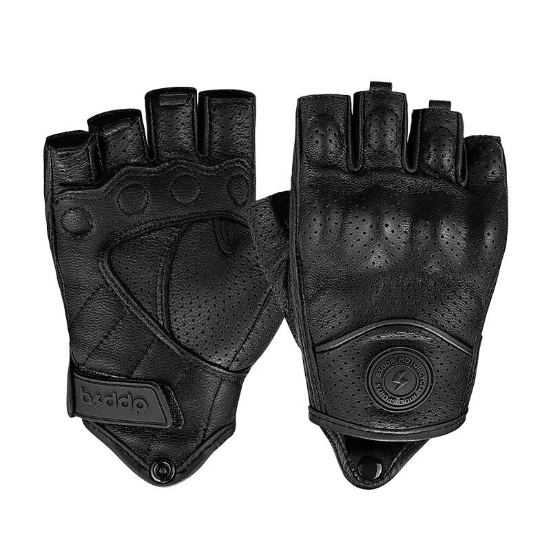 Meshed Genuine Leather Fingerless Gloves
