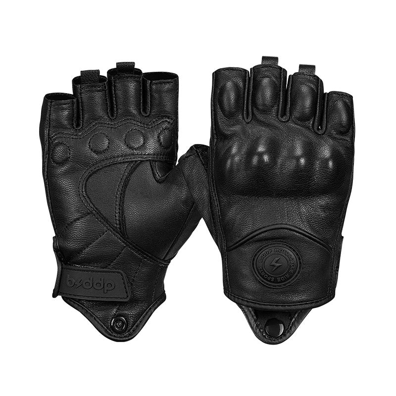 Meshed Genuine Leather Fingerless Gloves