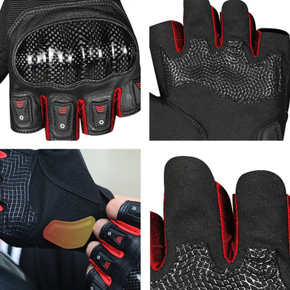 Carbon Fiber Leather Protective Fingerless Gloves