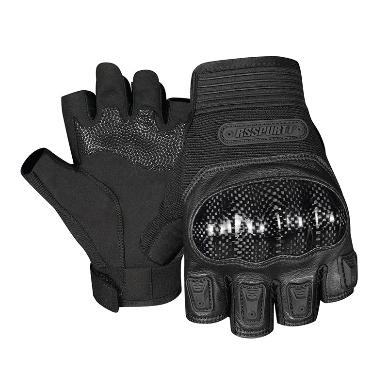 Carbon Fiber Leather Protective Fingerless Gloves