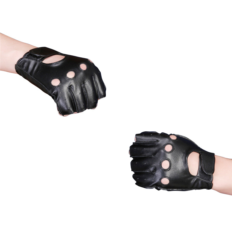 Fingerless Cool Leather Hole Gloves