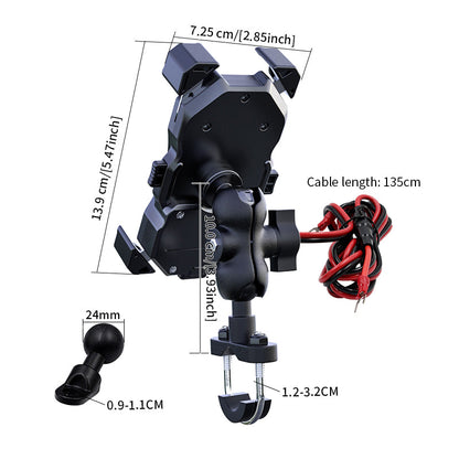 Motorcycle Phone Mount with Wireless and USB Charging