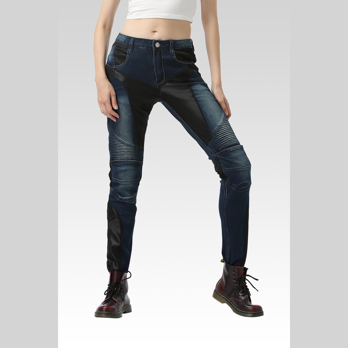 Women’s Summer Slim-Fit Motorcycle Mesh Jeans