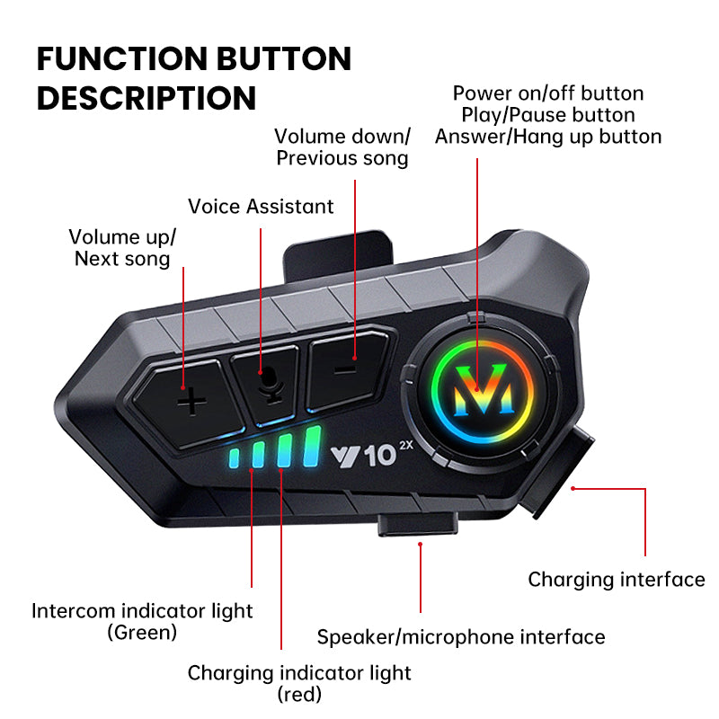 Y10-2x Bluetooth Headset Intercom 300m