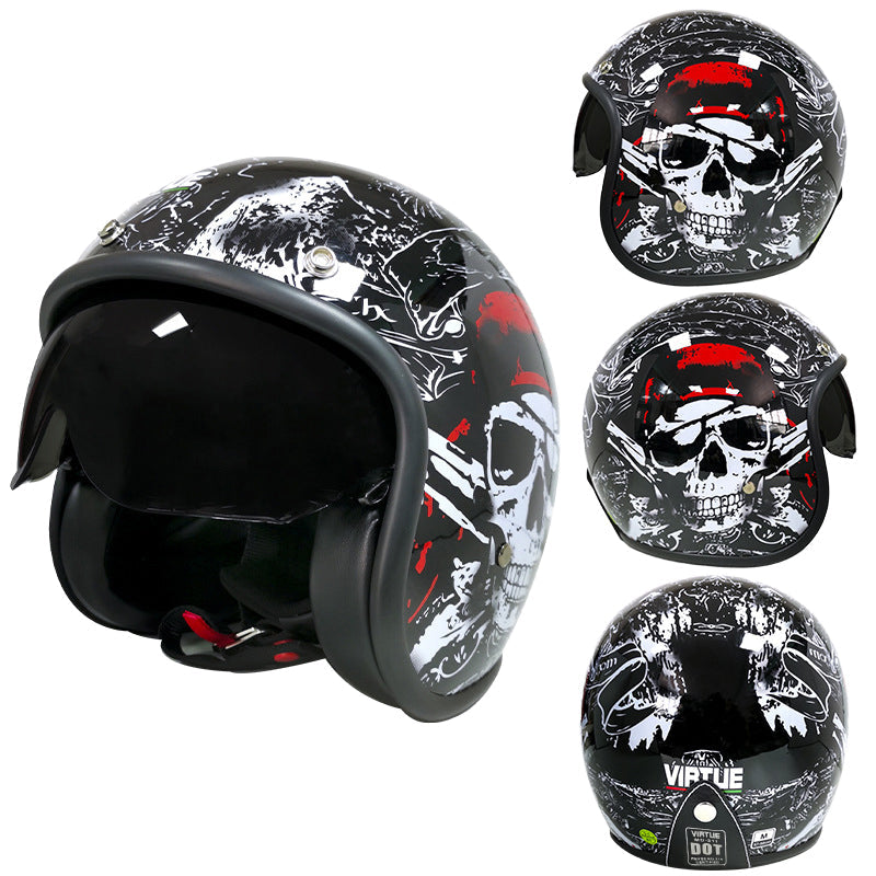 Motorcycle Open Face Helmet Double D Buckle DOT Standard