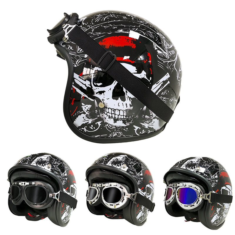 Motorcycle Open Face Helmet Double D Buckle DOT Standard